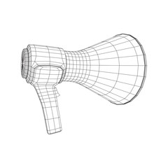 Megaphone or bullhorn for amplifying voice for protests rallies or public speaking. Wireframe low poly mesh vector illustration