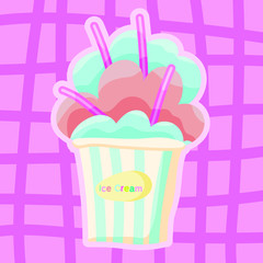 Cute ice cream illustration on pink background