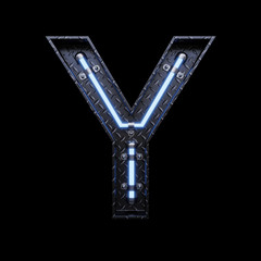 Neon Light Letter Y with blue neon lights.