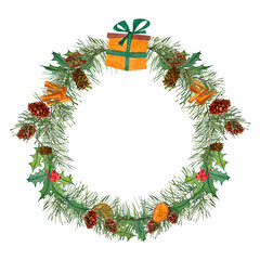 wreath of pine branches, illustration for a Christmas card