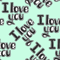 Obraz premium Love seamless hand drawn calligraphic vector pattern. Vector hand drawn illustration with cartoon lettering. 