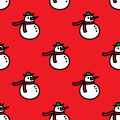 snowman seamless doodle pattern, vector illustration