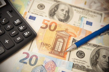 Currency banknotes euro, dollar composition