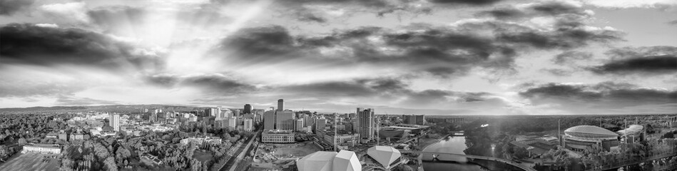 Sunset over Adelaide. South Australia. Panoramic aerial view from drone