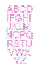 Neon pink glowing alphabet letters on a white background 3D-Rendering