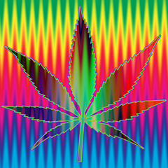 A colorful tie dye cannabis leaf background image.
