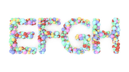 alphabet of many colorful balls on white background 3D-Rendering