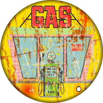 Vintage gas station sign,wethered scatched and super grungy, retro style vector