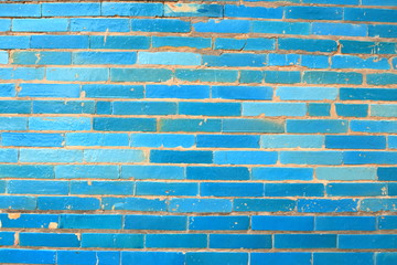 Turquoise Colored Brick Wall in Uzbekistan Background, Texture or Pattern