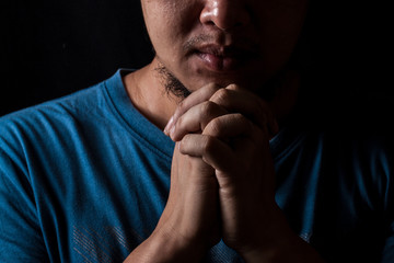Man pray with hand, the Spiritual belief in God believe in great spirit