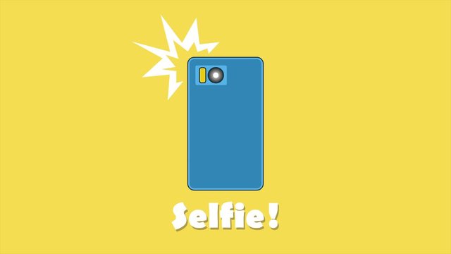 Taking selfie on smartphone. Mobile apps concept in flat design. 2d animation video available in 4k FullHD and HD render footage