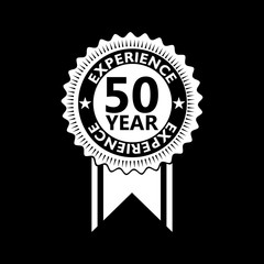 50 years experience with ribbon sign isolated on black background