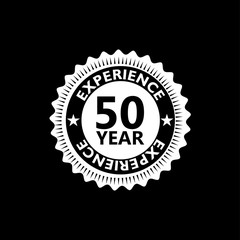 50 years experience with ribbon sign isolated on black background