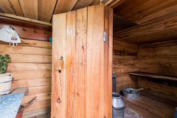 Russia, Moscow- June 26, 2019: interior room apartment. standard repair bathhouse, sauna