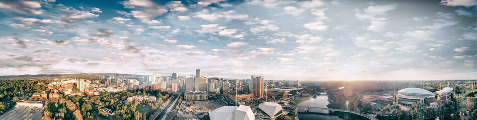 Fototapeta na wymiar Sunset over Adelaide. South Australia. Panoramic aerial view from drone