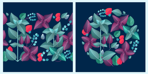 Basil leaves. Floral patterns. Endless and circle pattern. Vector.