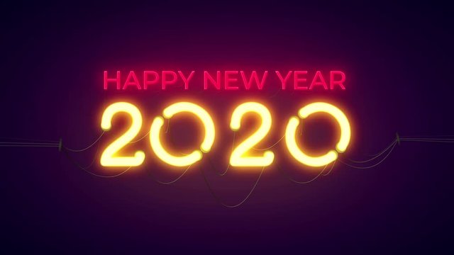 Happy New Year 2020 neon sign background new year resolution concept