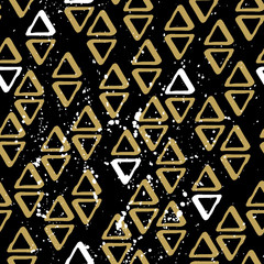 Fototapeta premium Vector seamless pattern with geometric brush strokes elements. Memphis geometric outline trendy modern style. 