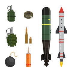 Ammunition flat vector illustrations set