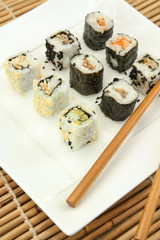 several makis on a plate