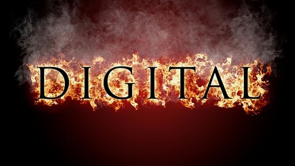 3D rendering flame of fire text with smoke in background