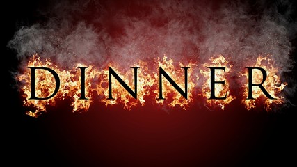 3D rendering flame of fire text with smoke in background