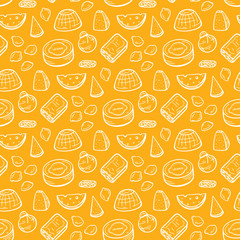 Various Types of Cheese Seamless pattern. Cheese Pieces and Slices Doodle Sketch Vector Background 