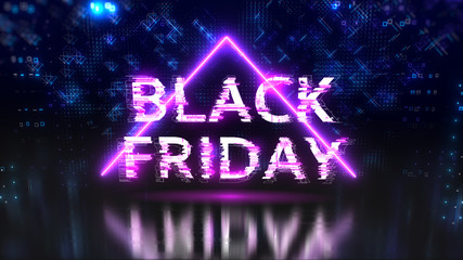 Shop sale banner for black friday. Retro style illustration with pink neon color