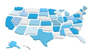 3d usa map with separated states. Vector illustration - obrazy, fototapety, plakaty