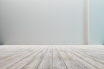Empty floor with white walls and floor. Empty room studio gradient used for background and display...