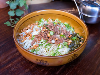 Chinese cuisine. Vermicelli with meat and spices