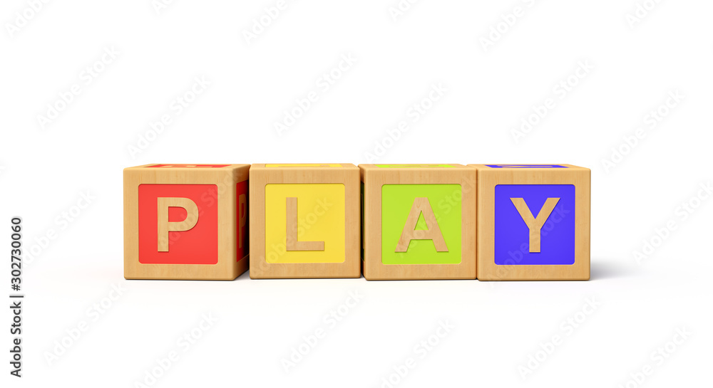 Poster 3d rendering of alphabet toy blocks.