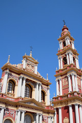 Fototapeta na wymiar The colorful church of San Francisco in Salta, Argentina