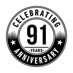 91 years anniversary celebration logo template. Vector and illustration.