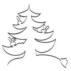 Fir-tree with hares and a wolf oneline