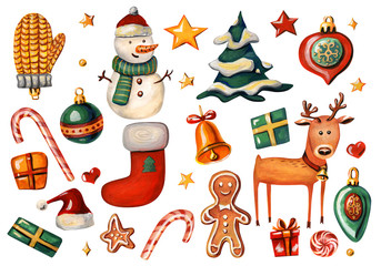 Christmas set with holiday symbols.