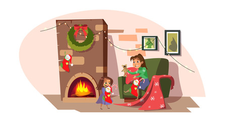 Mother with little daughter and Christmas Eve