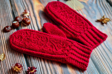 knitted mittens on a background