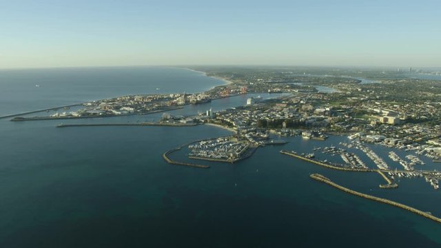Aerial coastline view Fremantle Harbor cargo port Perth