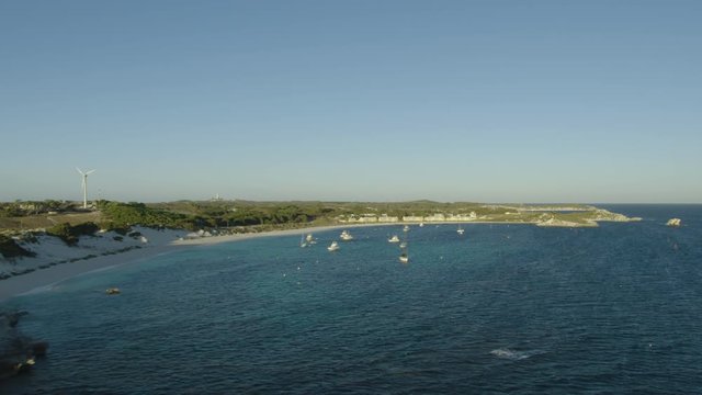 Aerial view yachts in Longreach Bay Rottnest Perth