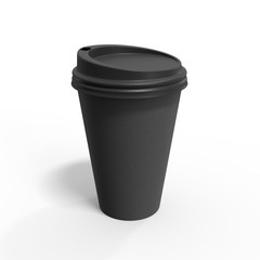 Blank black coffee cup mockup. Branding template. 3d render isolated on white