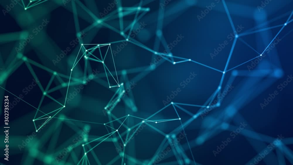 Aufkleber connections dots with data geometric plexus background the wave blue and green. 4k video animation.