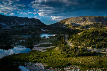 Drone Aerial View of Wyoming's Snowy Range Mountains