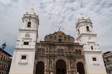 Fototapeta na wymiar Metropolitan Cathedral (also known as Cathedral Basilica of St. Mary) in Casco Antiguo (Spanish old town), also known as Casco Viejo of Panama City in Panama. Religious landmark.