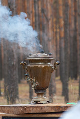 samovar smokes on a picnic