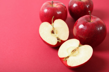 ripe juicy red apples on the table.