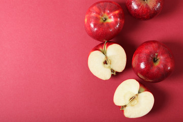 ripe juicy red apples on the table.