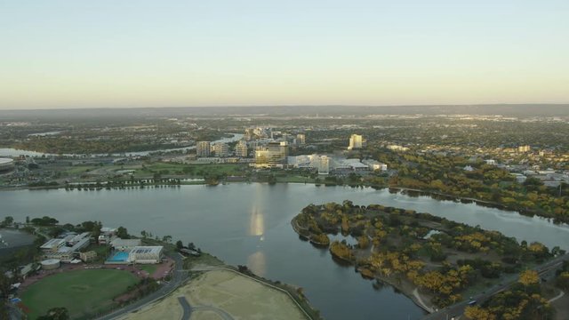 Aerial Landscape View Crown Casino At Sunset Perth