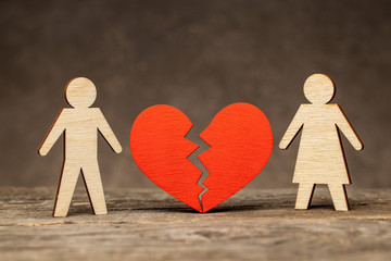 Divorce in the family. A break up. Broken heart of man and woman
