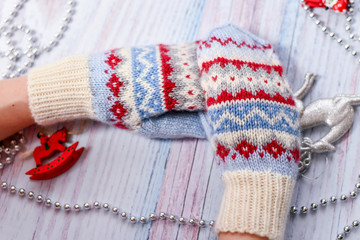 knitted wool mittens